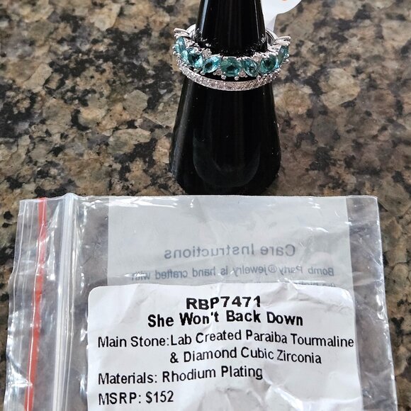Bomb Party RBP7471 "She Won't Back Down" Paraiba Tourmaline & Diamond CZ Sz 6 - Picture 5 of 5